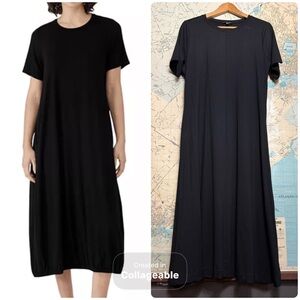 Eileen Fisher Flared Skirt, Center Seamed, Short Sleeved T Shirt Dress, Black, M